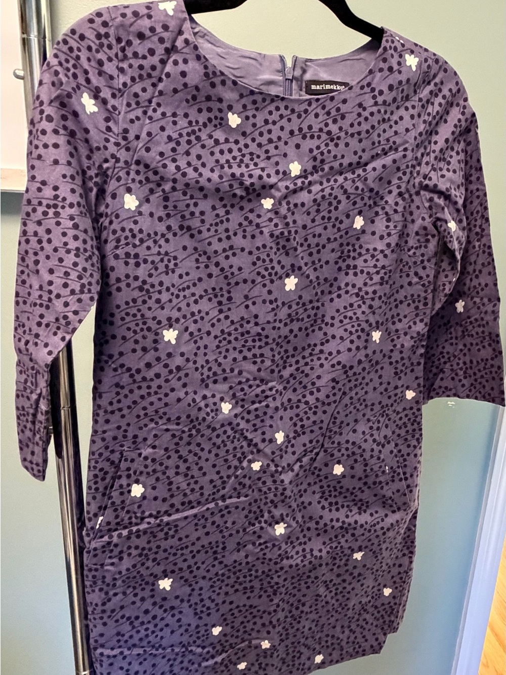 Marimekko Purple Dot & White Floral Midi Shift Dress